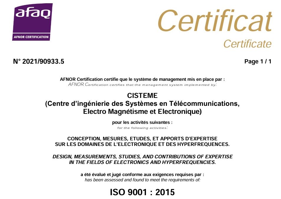 Maintien de notre Certification ISO 9001